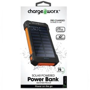 ChargeWorx Power Bank 10K Solar, Black & Orange.